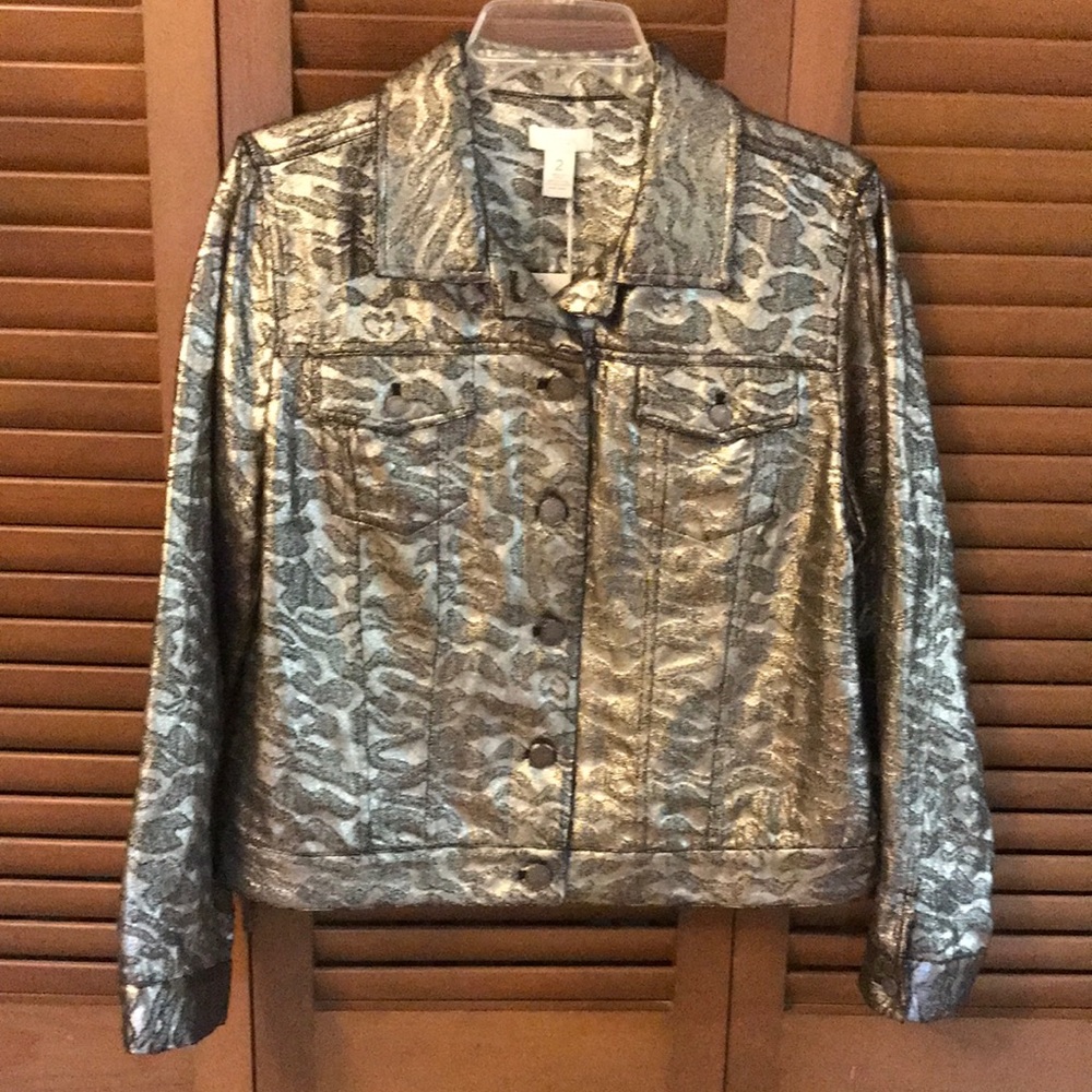 Chico's Metallic Silver Animal-Print Jacket